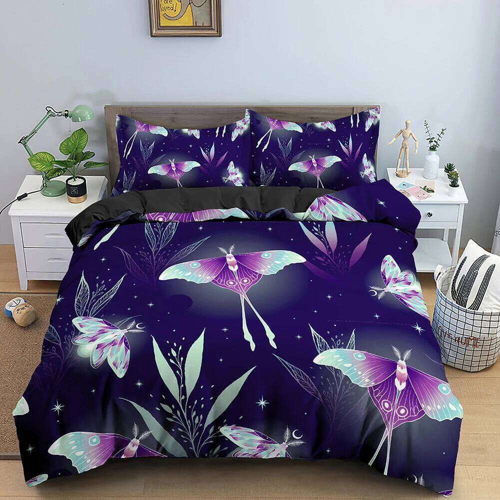 3D Dreamy Night Galaxy Butterfly Printed Purple Flying Bedding Set for Kids Girls Teens Adults 3 Duvet Cover H260311
