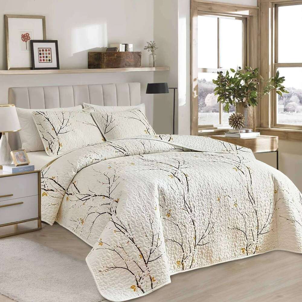 Classic Floral Print Non-Slip, Universal Warmth Bedding Ramadan 3 Piece, Quilted Patchwork Bed Skirt Set H260311