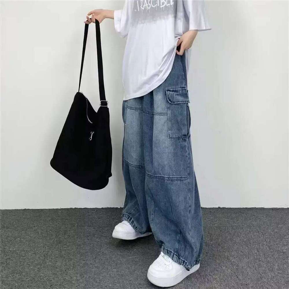 Spring And Autumn Vintage Wide Big Pocket Overalls Men Y2K Neutral Loose Straight Leg Casual High Street Hip Hop Jeans Z260225