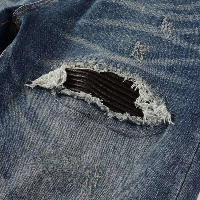 High Street Fashion New Men's Jeans with Wrinkles, Scratches, Nostalgic Elasticity, Slim Fit, Painted, Washed Blue Jeans, Hip Ho Z260225