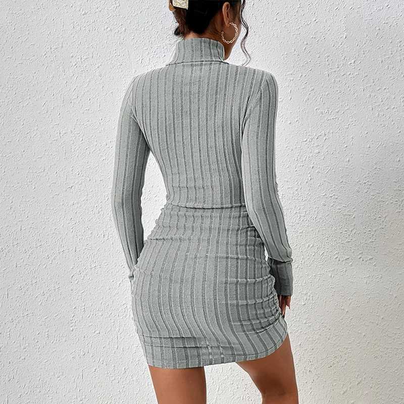 Autumn Winter New Dresses Women Long Sleeves Turtleneck Solid Sexy Bodycon Sheath Mini Dress Club Elegant Party Knitted Dresses M260311