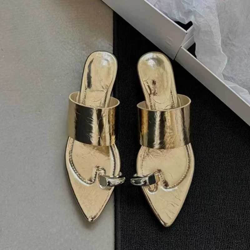 Fashion Metal Decoration Wedges Set Toe Women Sexy Pointed Toe Summer Slide Sandals Comfort Non Slip Beach Flip Flops K260311