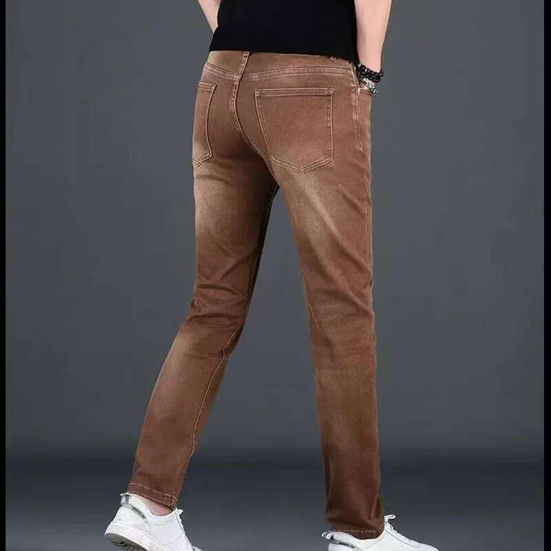 New Men's Denim Pants High-quality Casual Brown Fashion Trend Slim Fit Easy to Match Z260225