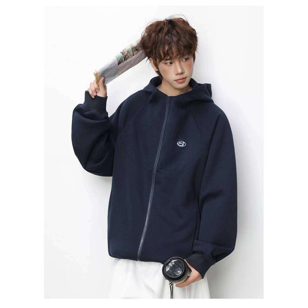 Cardigan Hooded Sweatshirt for Men and Women Spring Vintage Contrast Colour Embroidered Short Wide Zip Jacket Soft 26H0311
