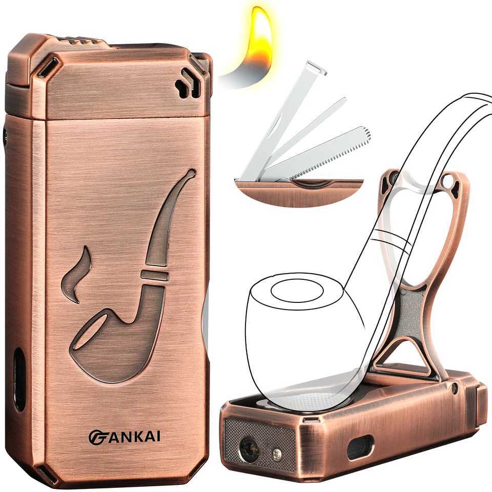 Pipe Lighter Built-in Pipe Stand 3 in 1 Cleaner Tools Refillable Butane Window Lighter with Angled Soft FlameGas Lighter N260311