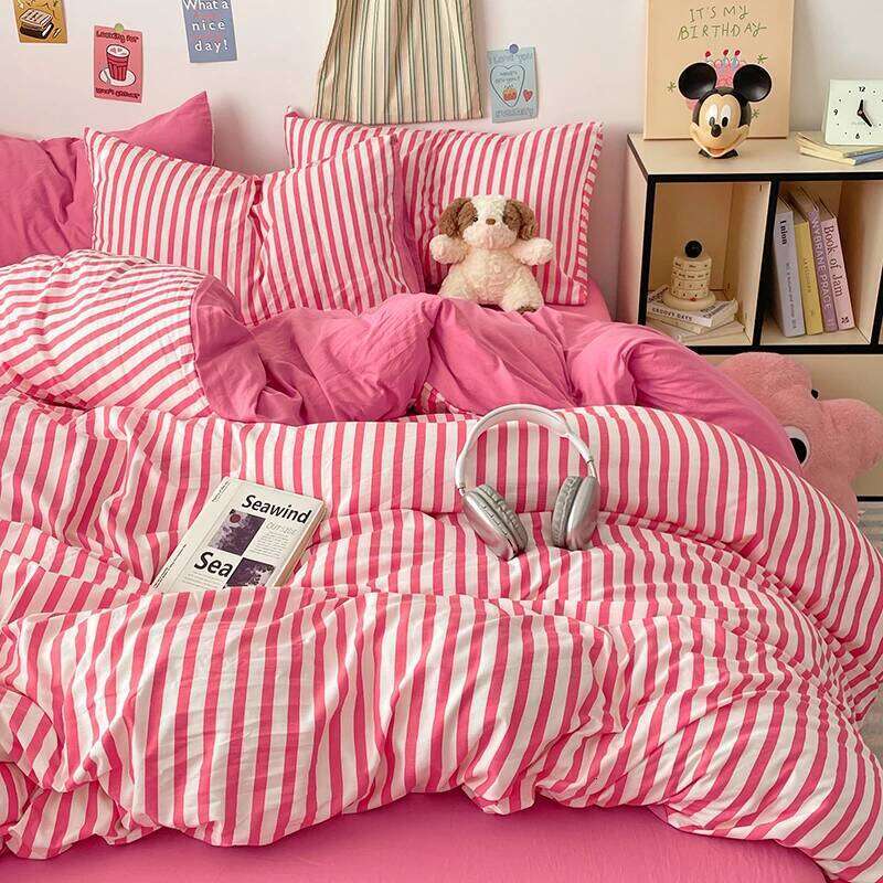 Stripe Bedding Duvet with Pillowcase bed sheet Full Size Linen Quilt Cover Set Queen/King Double Single Bed H260311