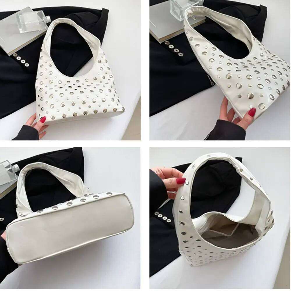 Portable Metal Stud Rivet Shoulder Spicy Punk Style Underarm Handbag Sweet Cool Bucket Bag Girl XJ260311