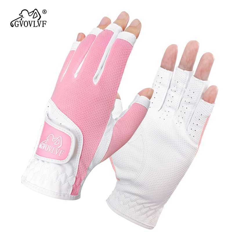 GVOVLVF1 Pair Gloves for Women Half 1/3 Finger Soft Leather Breathable For Better Grip And Club Control Fit Ladies Girls M260311