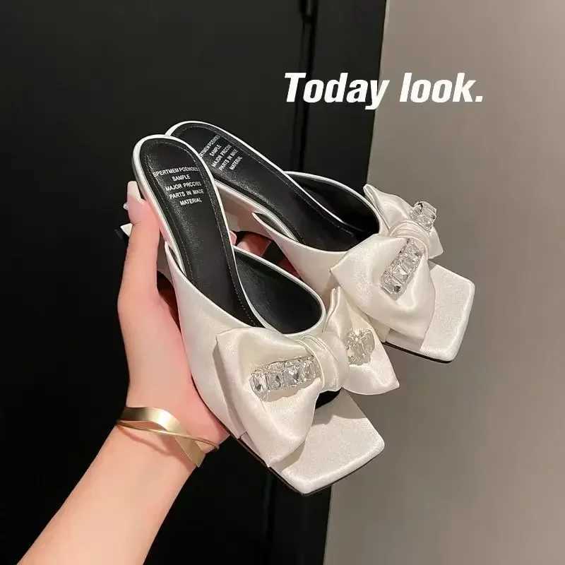 Women Summer Sandals African Shaped Heel Comfort Non-Slip Shoes Silk Bow Rhinestone Womens Zapatos De Mujer K260311