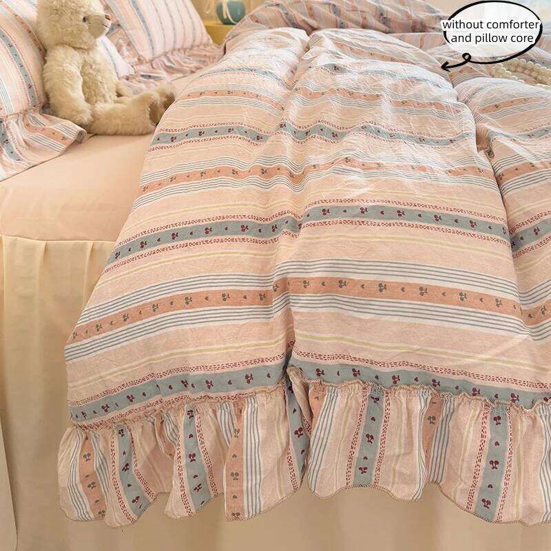 3 Piece Seersucker Stripe Duvet Cover Set, Comfortable Bedding Set Bedspread for All Seasons H260311