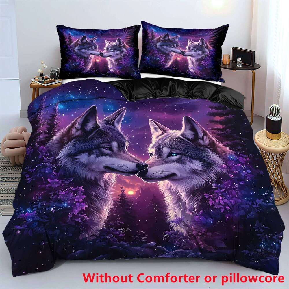 Quilt Cover 3D Printed Cartoon Anime Wolf Duvet comforter 100% Polyester Soft and Comfortable Night Sky Bedding Sheets sets H260311 - view 5