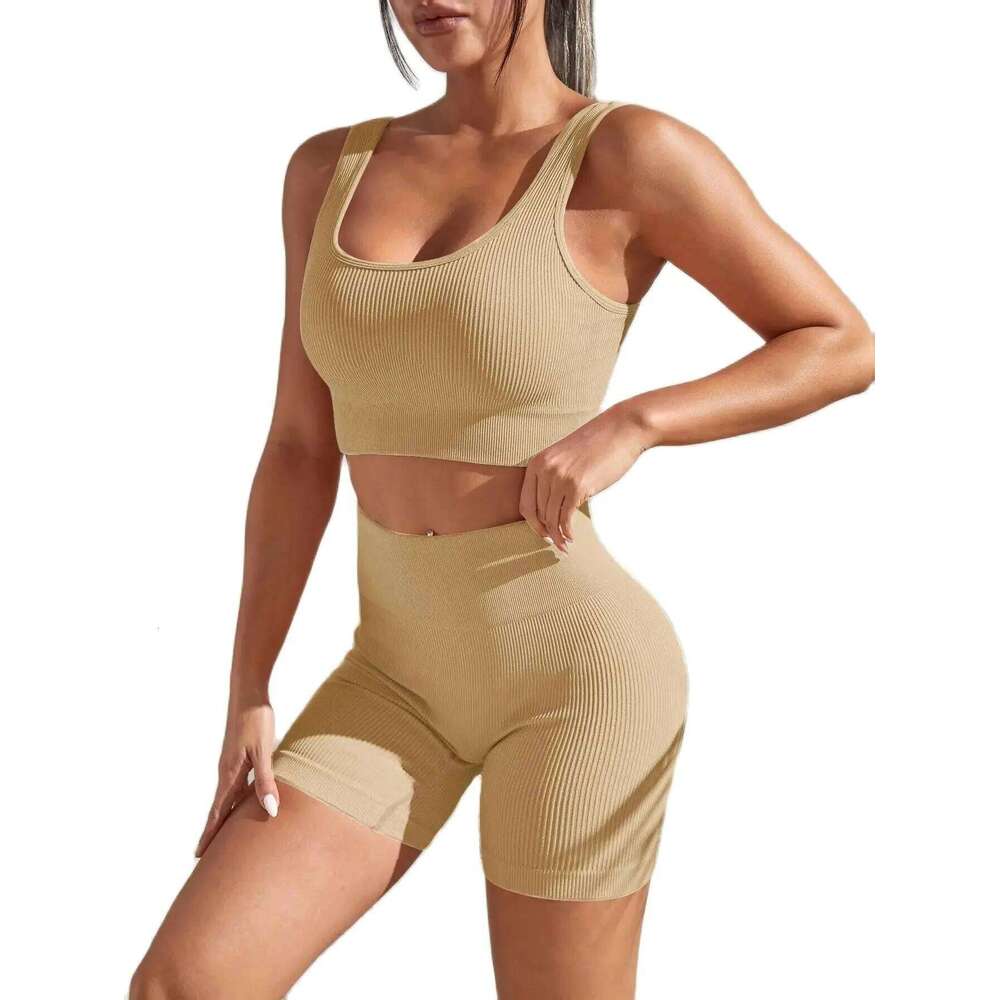New Arrival Fashion Seamless Exercise Body-Tight Quick Dry Moisture Absorption High Waist Hip Yoga Fitness Set for Women 26H0311