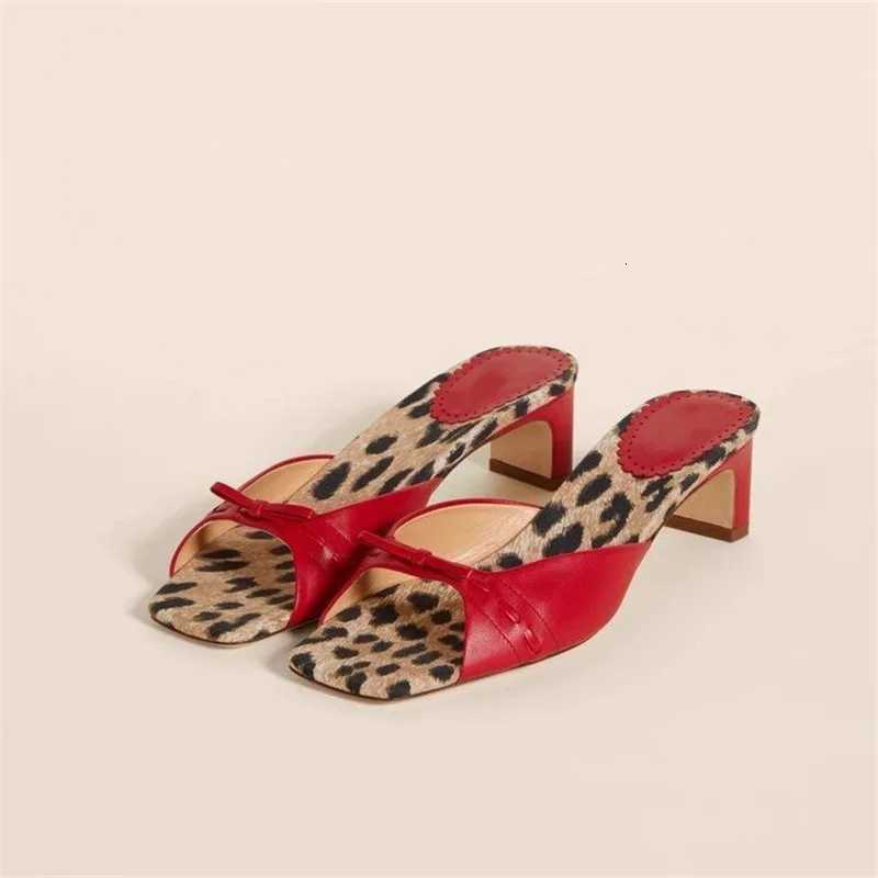 Women Bows Slipper Slip-On Leopard Leather Fashion Concise Sexy Elegant Party Dress Women Shoes New Heels Sandals K260311