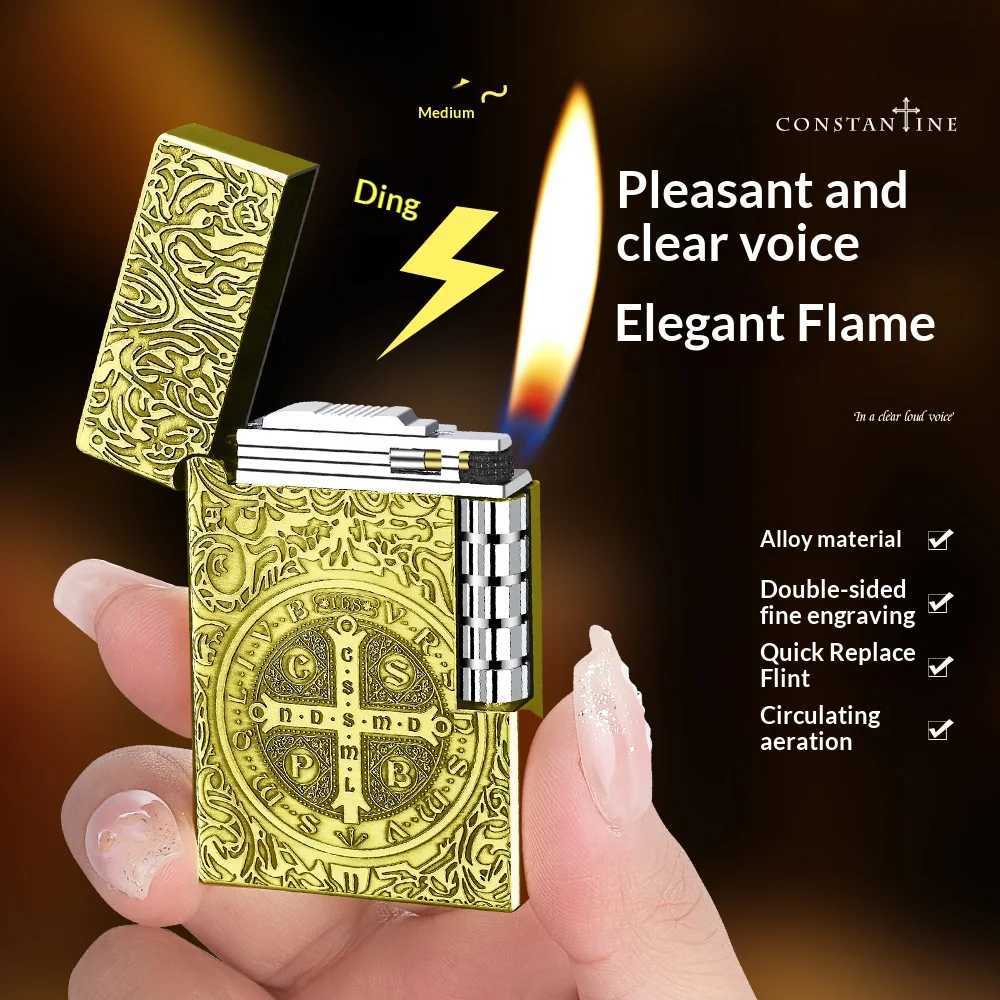 Constantine Grinding Wheel Inflatable Lighter Loud Steel Sound Side Sliding Oblique Flame High-End Gift Lighter N260311