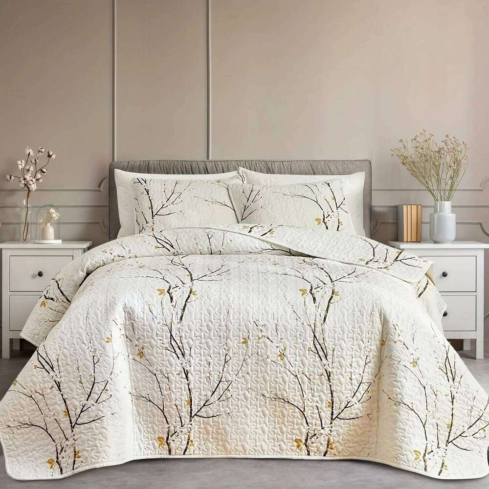 Classic Floral Print Non-Slip, Universal Warmth Bedding Ramadan 3 Piece, Quilted Patchwork Bed Skirt Set H260311