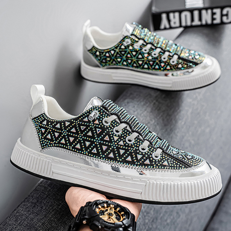 Luxurious Single-heel Luxury Men's Shoes - Bright All-diamond Color Sport And Casual Shoes - Teenage Punk-style Shiny And Fiery Diamond-encrusted