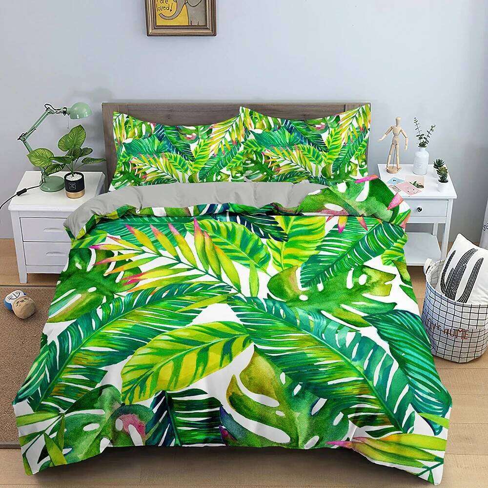 Tropical Plant Bedding Set Green Leaves Duvet with Zipper Closure Comforter Queen King Full Polyester Quilt Cover H260311 - view 6