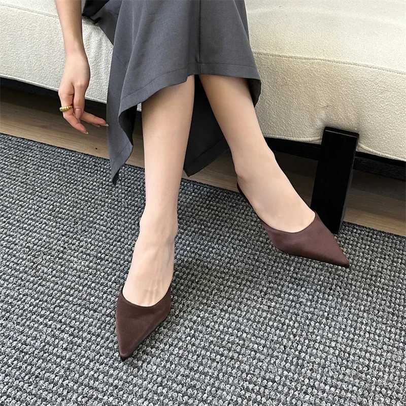 Fashion Concise Pointed Toe Women Thin Low Heels Casual Party Pumps Summer Slide Mules Shoes K260311