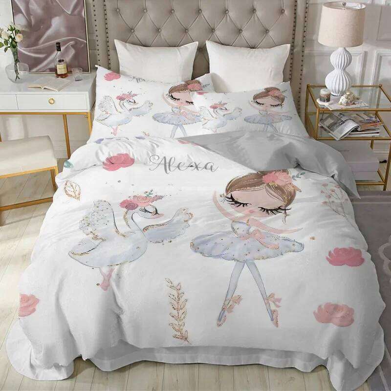 Modern Lovely Princess Kids Bedding Set Twin Size Microfiber Cartoon Unicorn Swan Ballet Girl Print Duvet Cover With Pillowcases H260311 - view 4