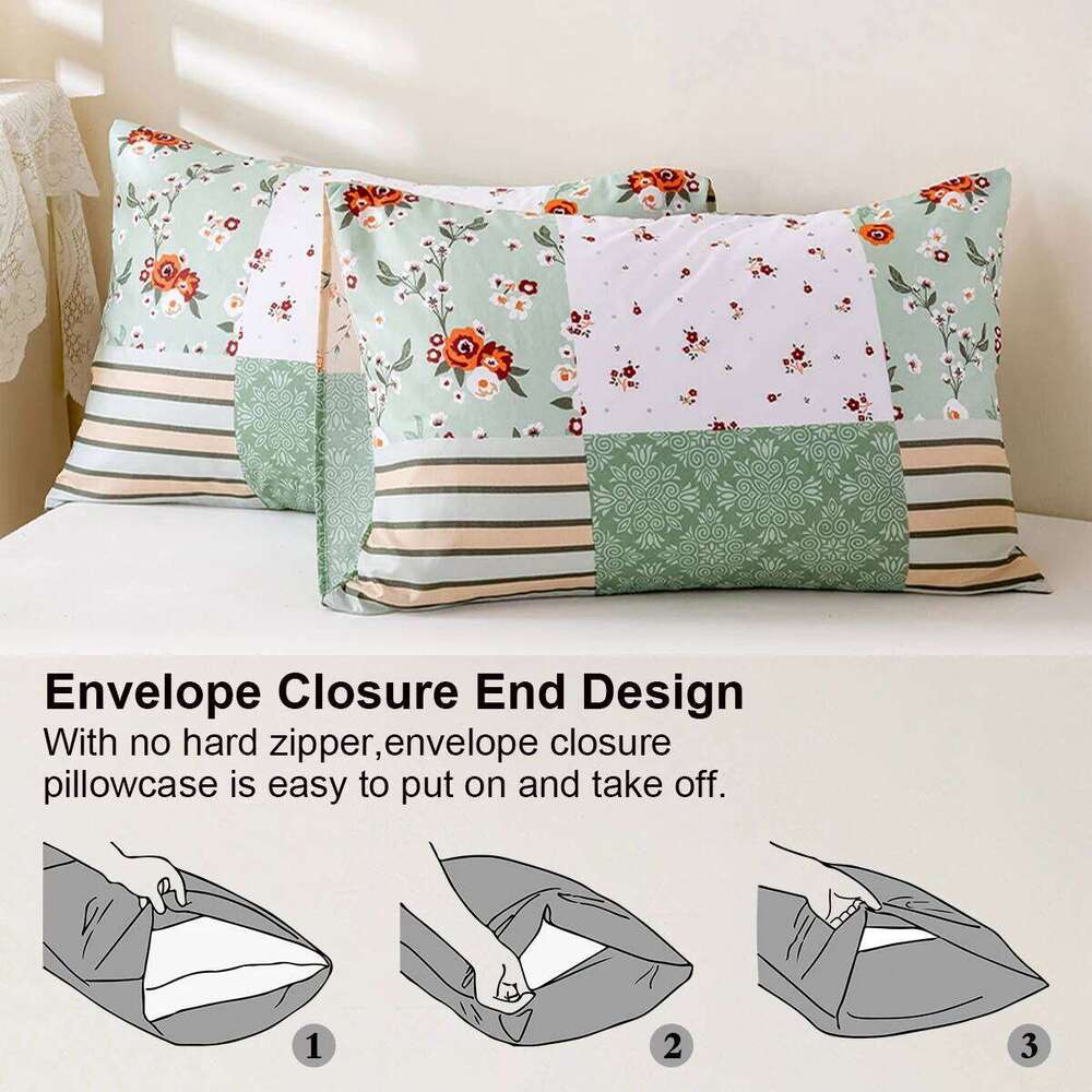 3pcs/set Splice Floral Pattern Set1 & 2 PillowcaseSoft And Skin-Friendly Duvet Cover Bedding Set For H260311