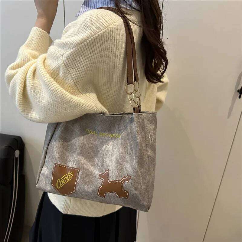 Retro Patchwork Thread Design PU Shoulder Bags for Women Simple Large Capacity Ladies Tote Bag College Style Female Handbags XJ260311