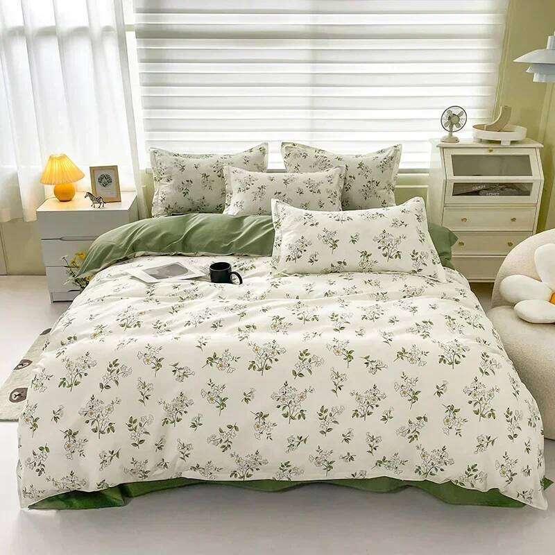 Floral Print Brushed Home Bedding Simple Fresh Comfortable Duvet Cover Set with Sheet Comforter Covers Pillowcases Bed Linen H260311