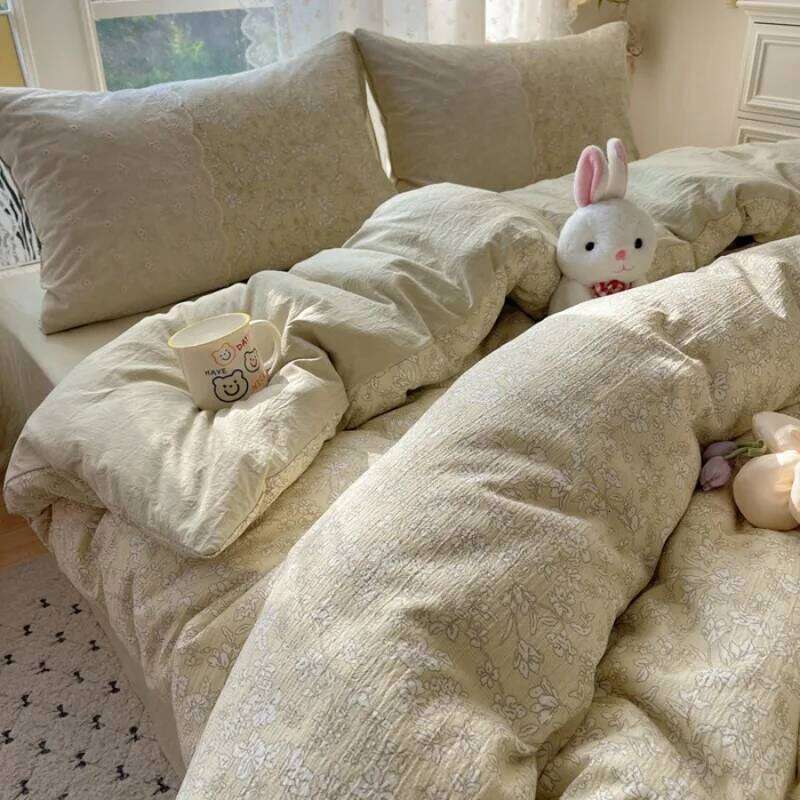 2025 new small floral cloud wrinkle double yarn four-piece princess lace quilt cover three-piece bed sheet set H260311