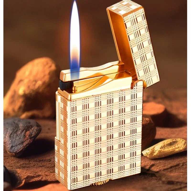 DERUI 258 Side-sliding Grinding Wheel Business Inflatable Lighter Three-dimensional Finely Carved Pattern Metal High-end Gift N260311