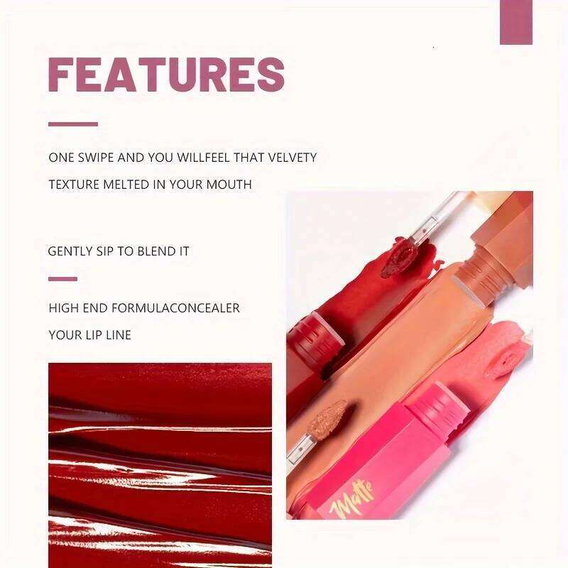 Liquid Lipstick, Long Lasting Waterproof Non-Stick Velvet Color, Lightweight Fog Matte Lip Makeup for Women W260311