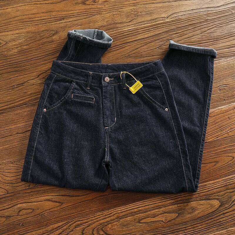 Color fixing process plain wash denim men's straight cone four seasons can wear casual pants tide Z260225