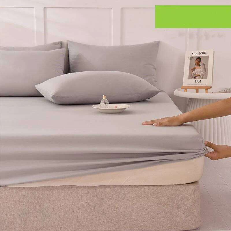 Four Seasons Washed Cotton Pure Color Sheet 3-piece Non-slip Home Simmons Dust Protect Cover Soft Fitted Sheet+Pillowcase H260311