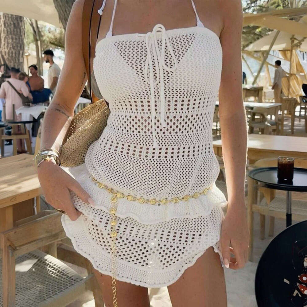Sexy Knitted Hollow Beach Cover Up Dress Swimsuit Bikini Women Summer Vacation