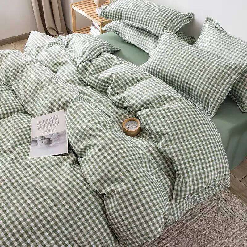 Simple Bedding Set Plaid Sold Color Single Queen Size Duvet Cover No Filling Boys Girls Flat Sheet Pillowcase Kit H260311
