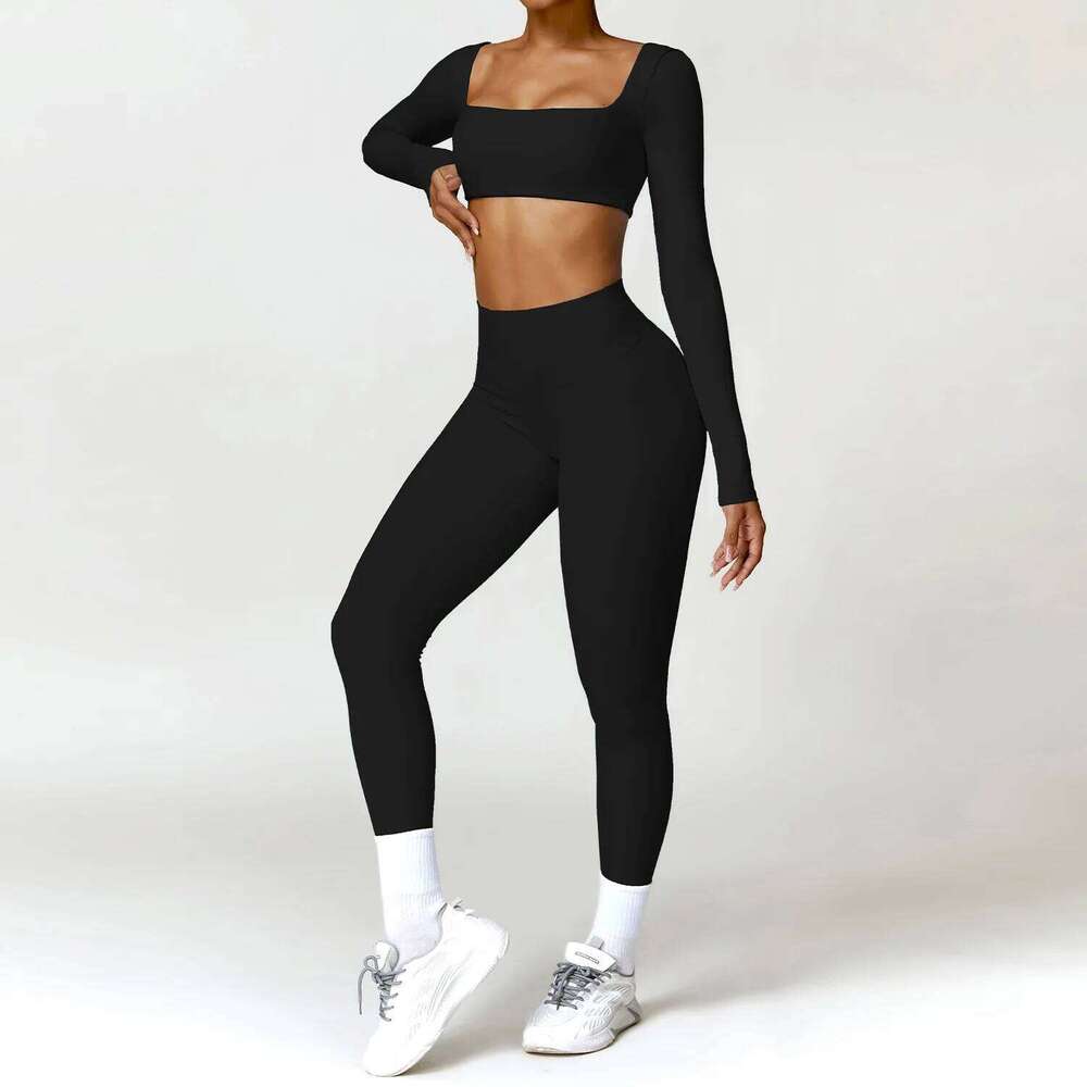 2PCS Yoga Set Women Gym Long Sleeve Sports Suits Fitness Bra Crop Top Workout Clothes Female Athletic Wear Legging Sportswear 26H0311