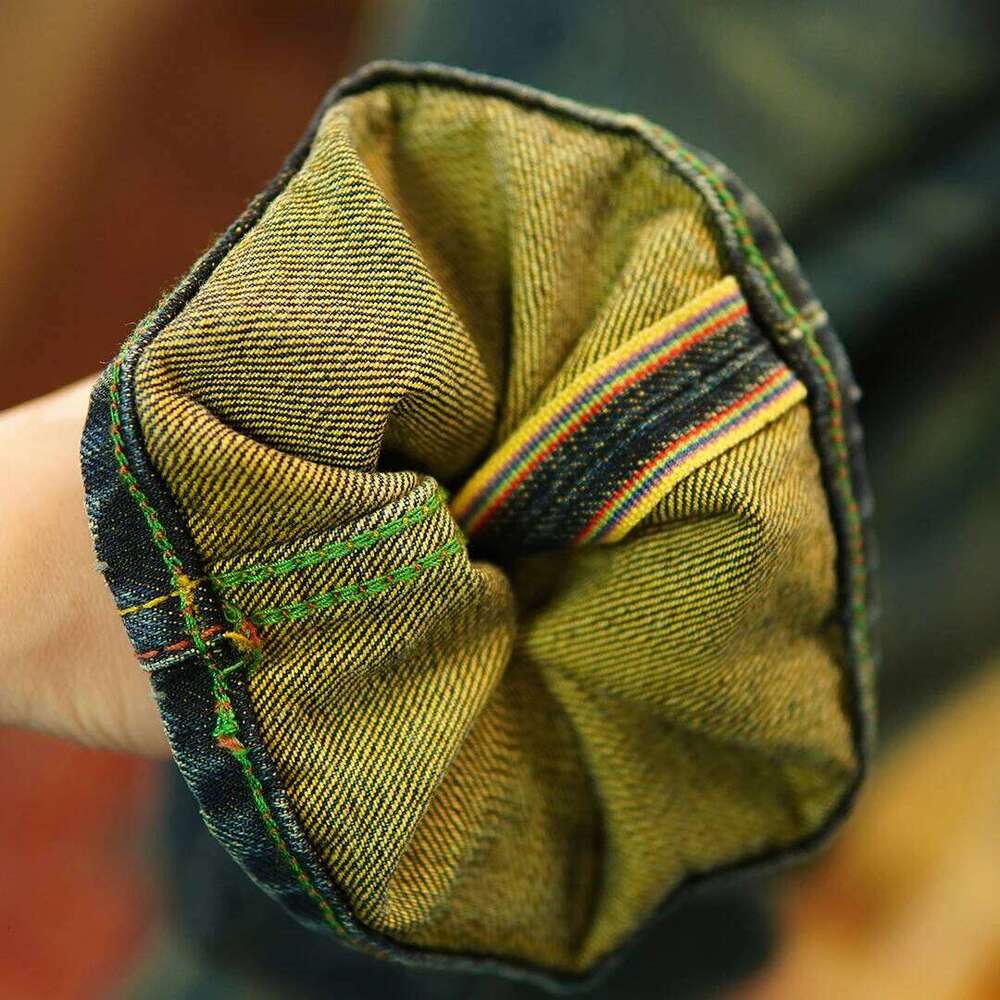 14.5oz Emerald Green Red Selvedge Denim Jeans for Men Autumn American Vintage 100% Cotton Casual Relaxed Straight Leg Pants 5KM Z260225