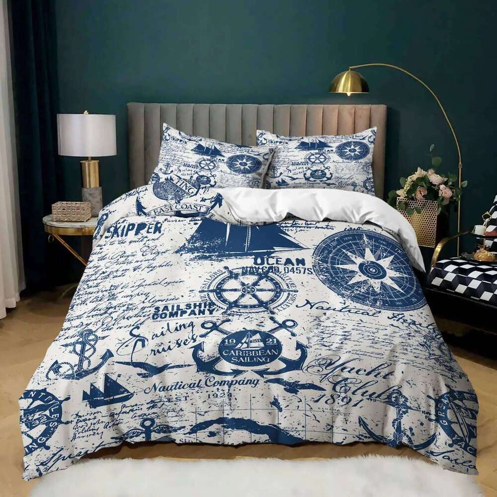 Nautical Bedding Set Full Size, Sailing Anchor Bed for Boys Teens,Ocea Comforter Soft,Duvet Quilt Cover with 2 Pillowcases H260311