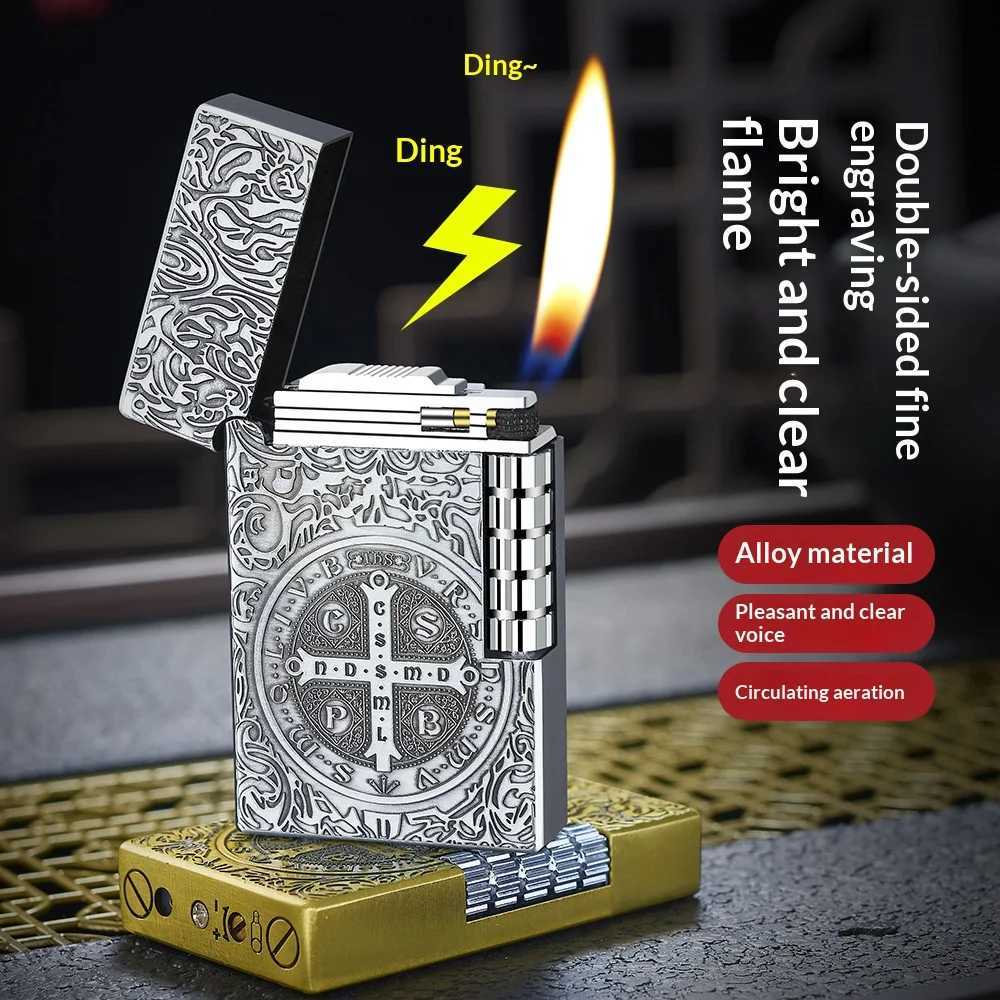 Constantine Grinding Wheel Inflatable Lighter Loud Steel Sound Side Sliding Oblique Flame High-End Gift Lighter N260311