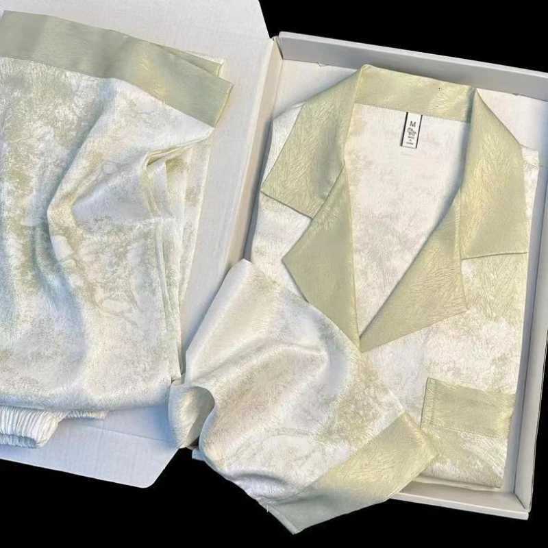 Womens Satin Pajama Set Spring New Classic Sandpainting Pajama Set Long Sleeve Button Green Pajama Lounge Pant Women Sleepwear X260311