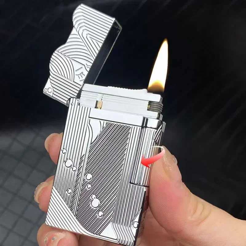 Creative mermaid pattern fuel lighter classic brass material crisp sound side-sliding ignition exquisite gift for men N260311