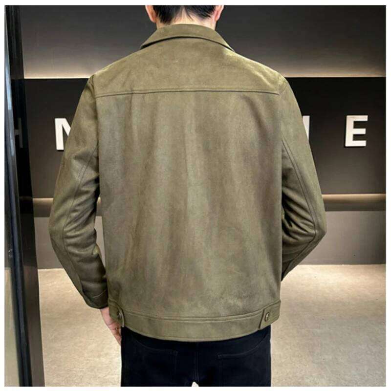 High-Grade Deerskin Velvet Padded Jacket, Men's Lapel Short Solid Color Coat Brown 26H0311