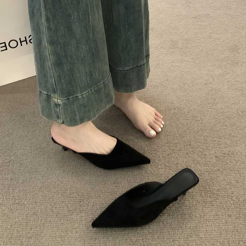 Designer Pointed Toe Leopard Women Mules Fashion Shallow Slip On Shoes Elegant Low Heel Dress Slides Shoes K260311