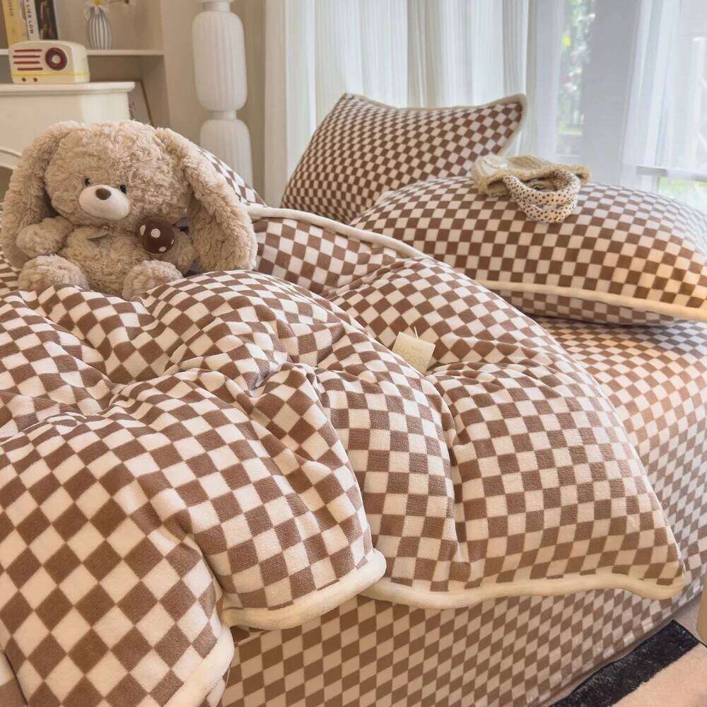Solid Color Milk Velvet Bedding Winter Thickened Warm Duvet Quilt Cover Bed Sheet Pillowcase Soft Four-Piece Set H260311 - view 6