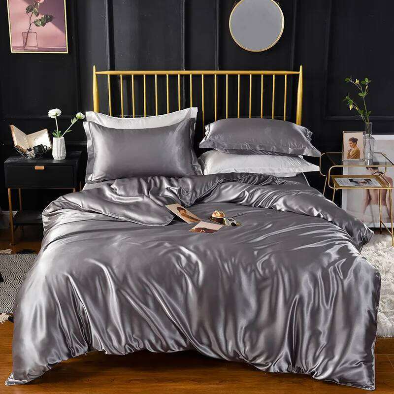 End Home Emulation Silk Satin Single Double Duvet Cover Set High Quality King Queen Size Bedding Sets H260311