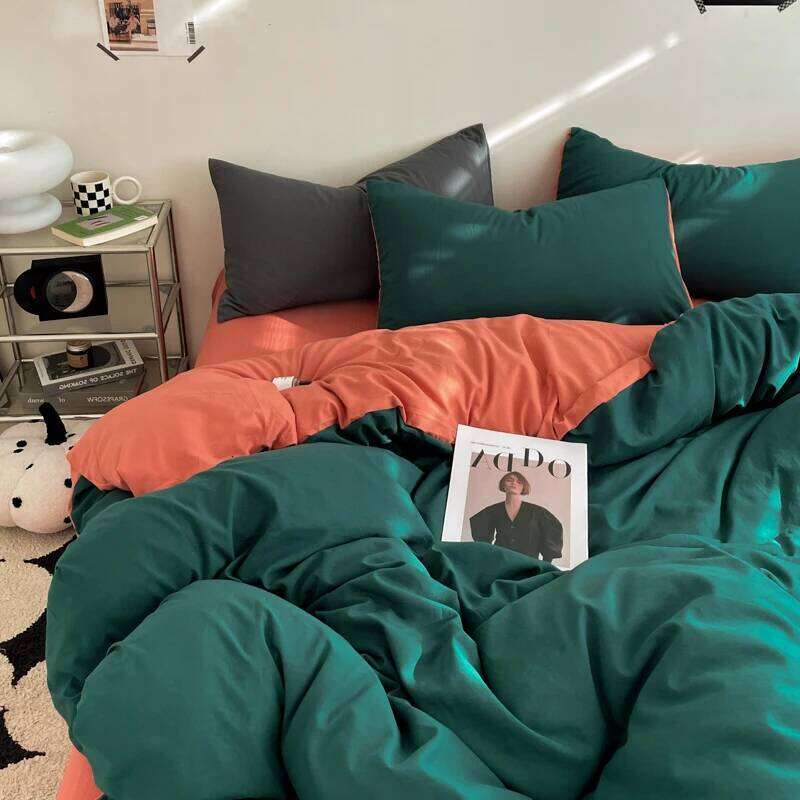 Green Orange Duvet Modern Fashion Solid Color Bedding Set,3pcs Comforter Polyester Quilt Cover with 2 Pillowcases H260311