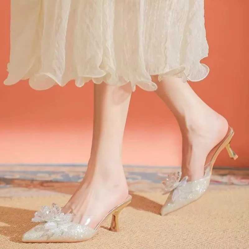 Womens Summer Shoes Wedding Party Versatile Woman High Heels Sandals Sweet Princess Beading Ankle-strap Ladies Dress Slippers K260311