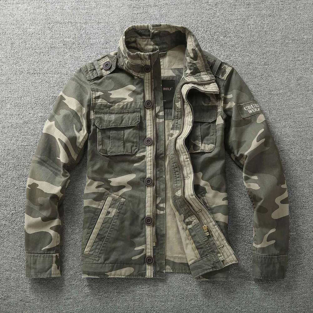 Men's Retro Denim Cargo Jacket: Hooded, Multi-Pocketed Camo - Ideal for Outdoor Hiking, Casual Wear & Fashion 26H0311