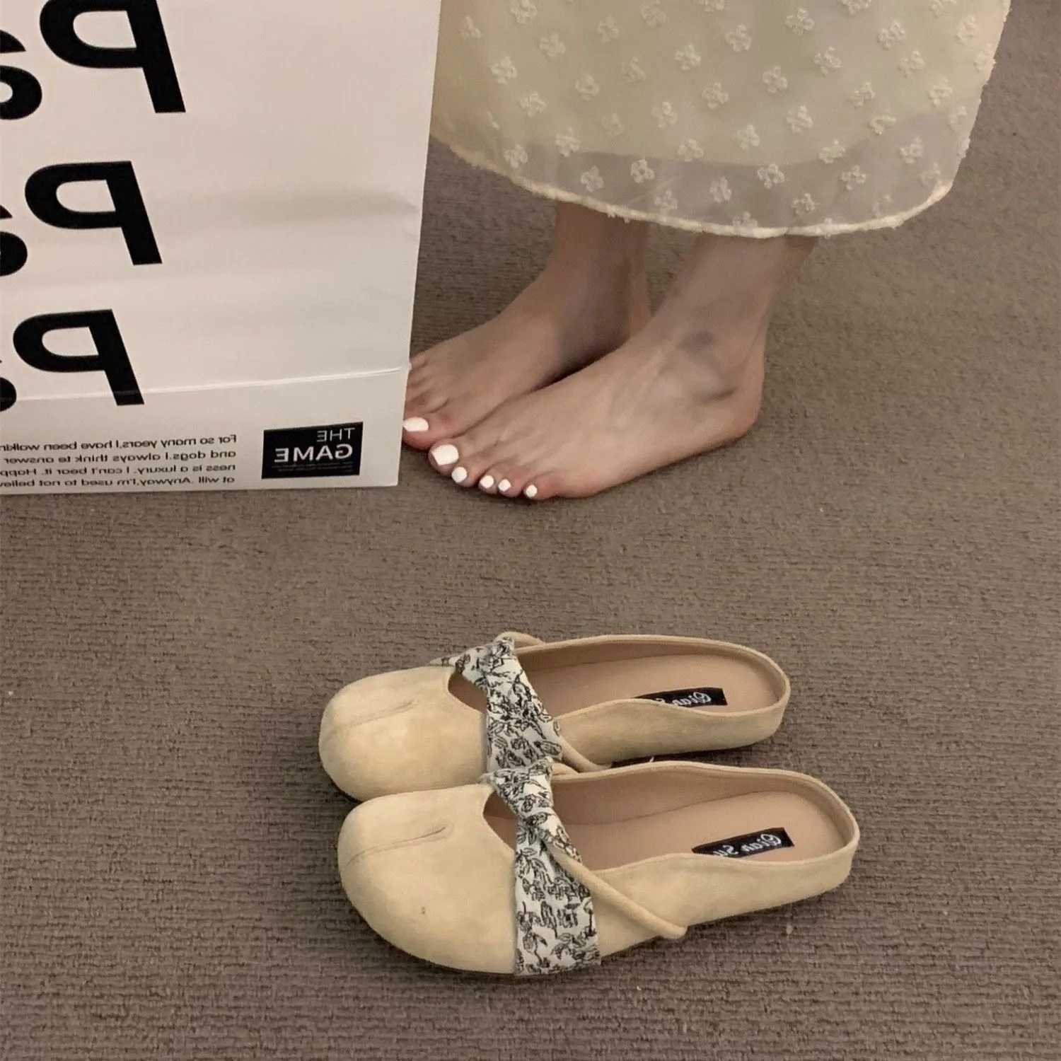 Large Size Womens Slippers 40-43 for Skirts Pig Hoof Toe Semi Slippers Women Outdoor Spring Summer Flat Bot Lazy Mules 4 K260311