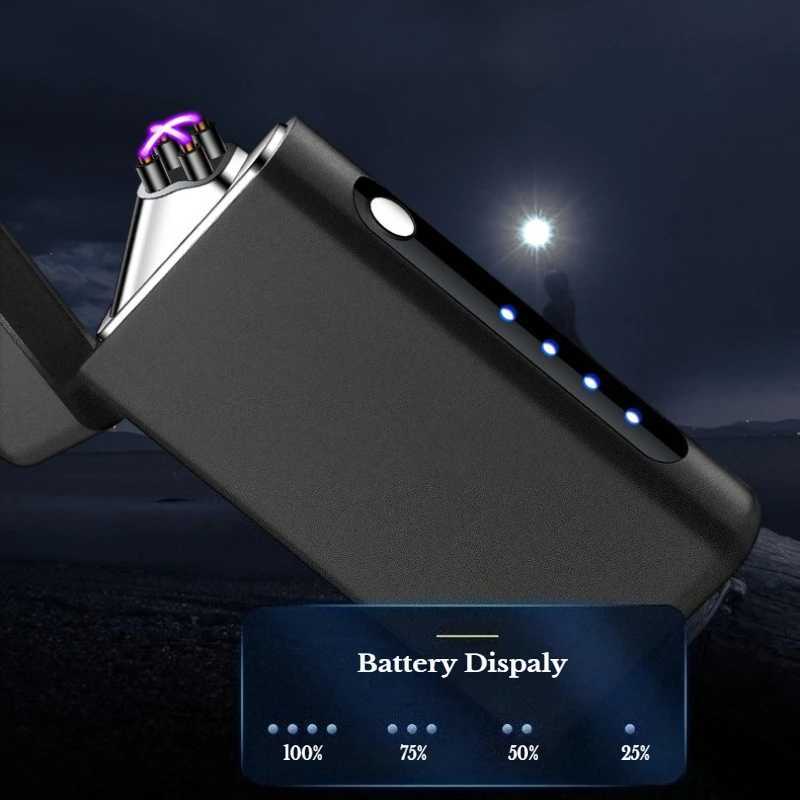 Type-C Rechargeable Dual Arc Pluse Lighters Windproof Portable Electric Lighters with LED Battery Display for Smoking Cigarette N260311