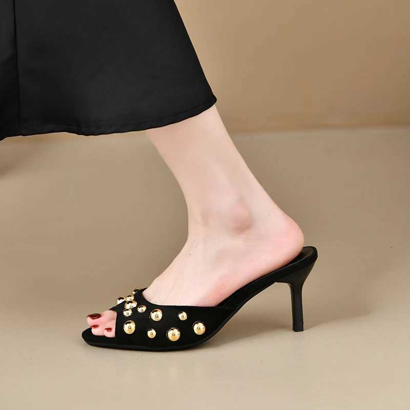 2025 New Summer Open Toe for Women Fashion Party Dress Shoes Ladies Elegant High Heel Slides K260311