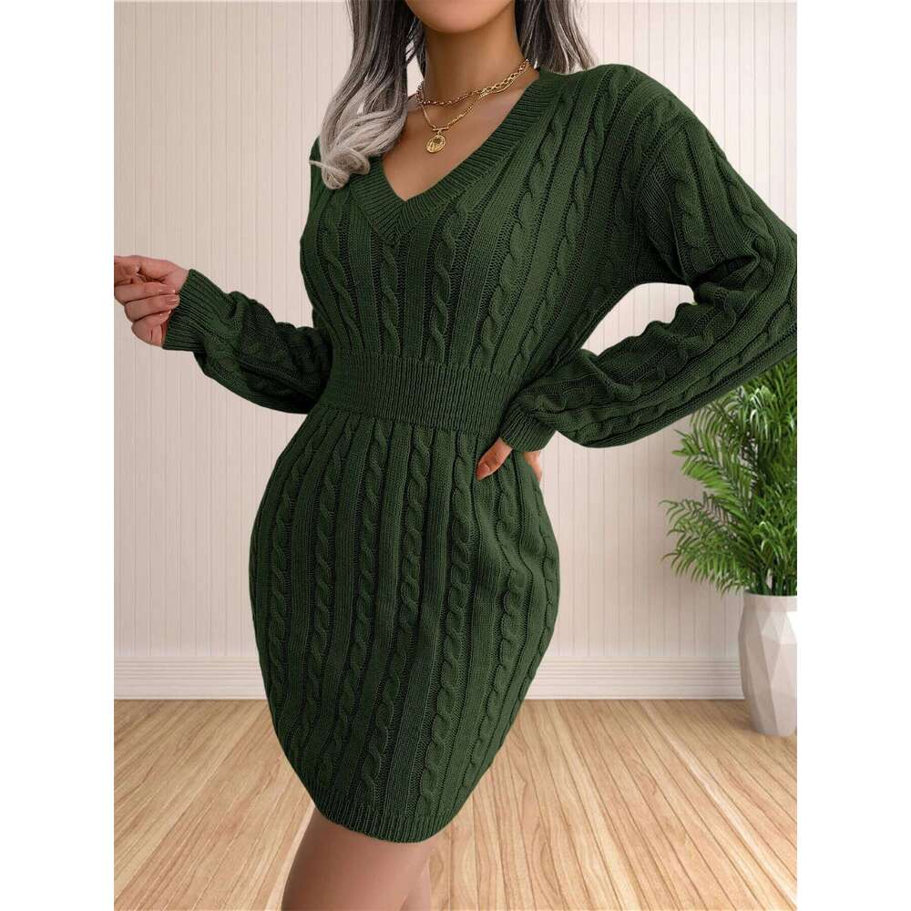 Women Dresses Cocktail V Neck Knitted Sweater Sheath Dress Z260311